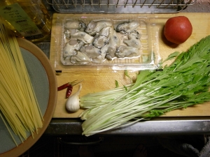 牡蛎と水菜のパスタ：材料