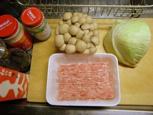 挽肉とキャベツの炒め物：材料