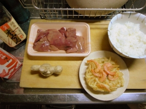 かき揚げ天丼と鶏レバーの煮物：材料