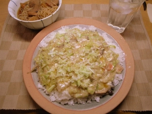 オンザライスで長ネギミジンをぱらぱら
