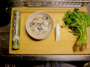 そば、牡蛎、長ネギ、芹