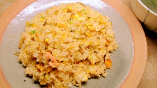 明太子と高菜のチャーハン、ホウレン草の中華スープ