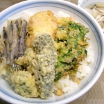 ゴーヤ・茄子・鶏天丼、里芋のキノコ汁