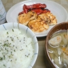 鶏胸肉の明太マヨ焼き、芋煮、塩漬けシソの実ご飯