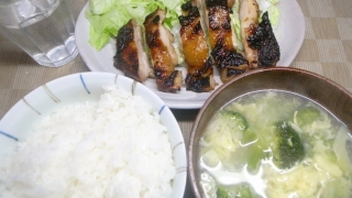 鶏もも肉の柚子胡椒焼き、ブロッコリーの卵スープ