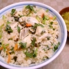 牡蠣と芹の炊き込みご飯、菜の花の味噌汁