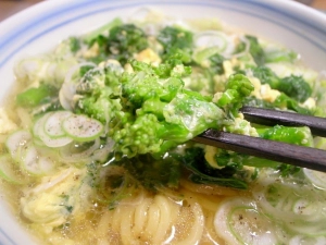 やわらかく煮えた菜の花とブロッコリー
