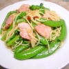 スナップエンドウと菜の花のパスタ