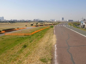 いつもの土手沿いの道も、平日は人が少ない