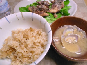 新生姜の炊き込みご飯、アサリの味噌汁