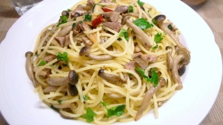 鶏レバーときのこのパスタ