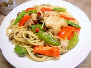 グリーンカレー風味のパスタ