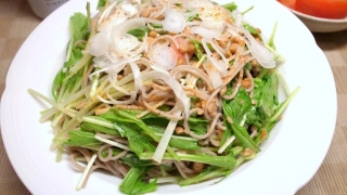 水菜の納豆明太子蕎麦