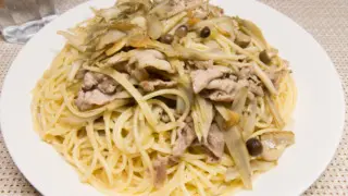 ごぼうと豚肉のジンジャーパスタ