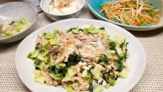 アジの干物と漬物の混ぜご飯、新ごぼうのきんぴら
