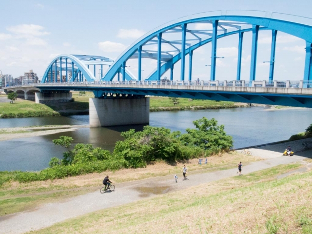 いつもは自転車で通り過ぎる丸子橋