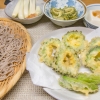 ゴーヤの天ぷらと蕎麦