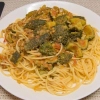 残りゴーヤとレンズ豆のパスタ
