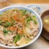 豚とごぼうと春菊の丼