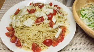 塩豆腐とバジルソースのパスタ塩豆腐とバジルソースのパスタ