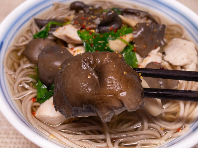 平茸と鶏肉の蕎麦１
