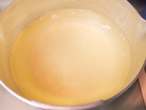 茹で鶏スープ、塩、おろしニンニク