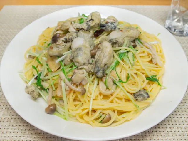 牡蠣と水菜のパスタ