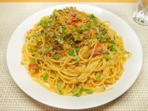 白菜と挽肉のラグースパゲティ