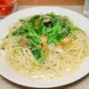 菜の花とちりめんじゃこ高菜漬けのパスタ