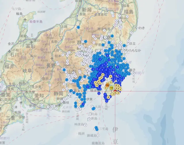 2023年5月23日4:16千葉県木更津を震源とした地震、震度分布の写真