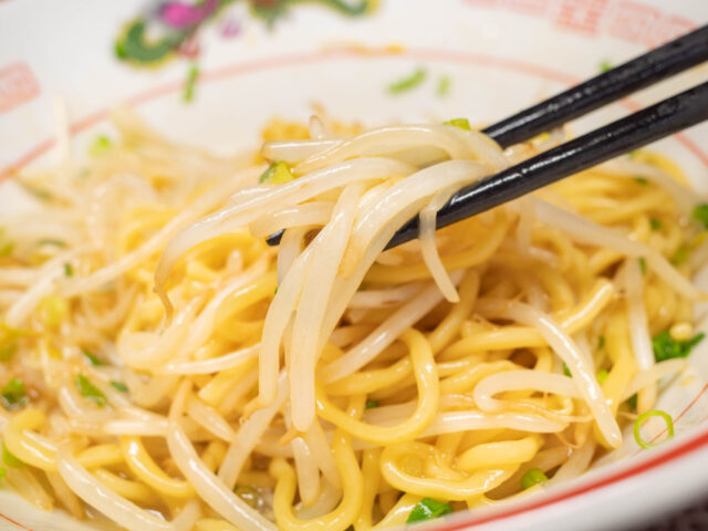 もやしを箸で持ち上げた写真